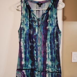 Multi colored sleeveless tie neck blouse